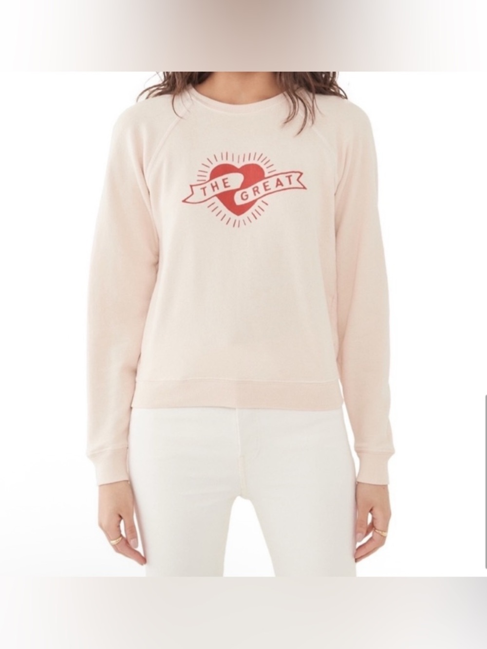 The Great Shrunken Graphic Heart Sweatshirt Sz 1(Small) Whisper Pink 100% Cotton - Picture 10 of 11